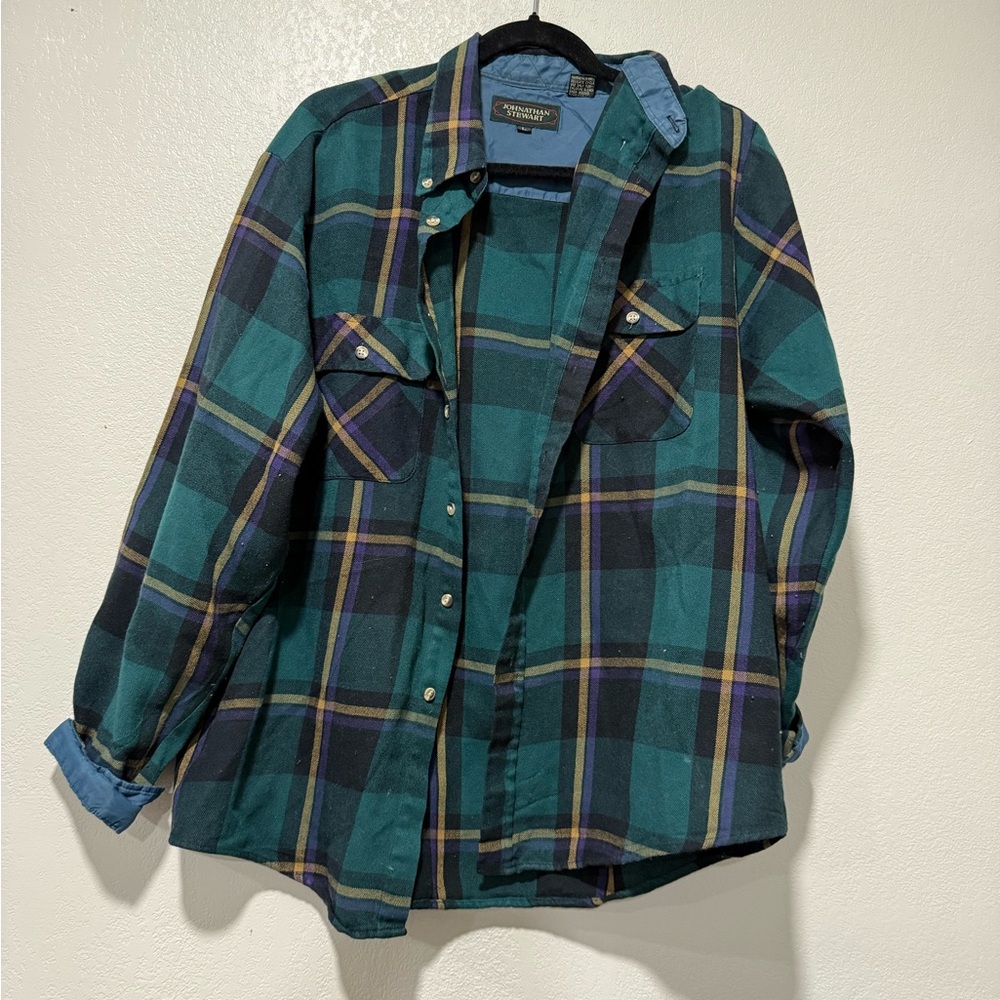 Green and Blue Plaid Flannel Shirt